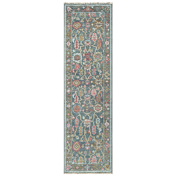 Multi Size Teal Blush Green Color Hand Knotted Oushak Wool Arts and Crafts Oriental Rug