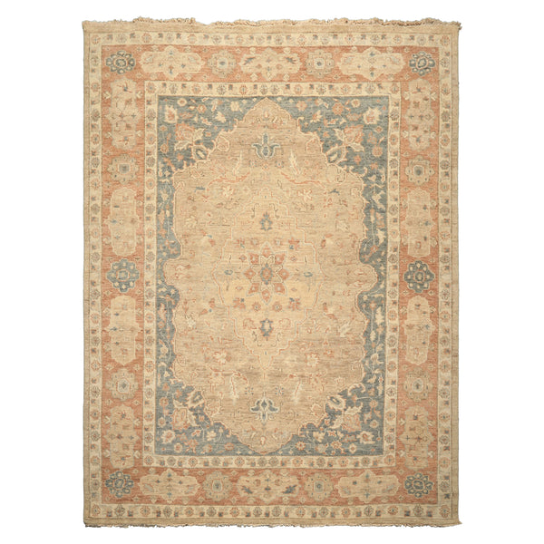 9x12 Beige, Tan, Blush Color Hand Knotted Oushak Wool Arts & Crafts Oriental Rug