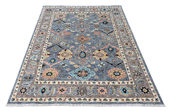 8x10 Blue, Gray, Gold Color Hand Knotted Oushak Wool Arts and Crafts Oriental Rug