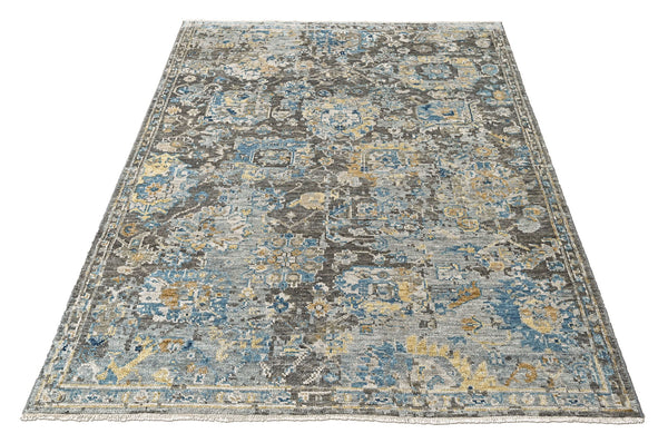 8x10 Gray, Blue, Light Gold Color Hand Knotted Oushak Wool Transitional Oriental Rug