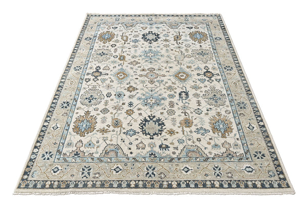 9x12 Beige, Brown, Gray Color Hand Knotted Oushak Wool Transitional Oriental Rug
