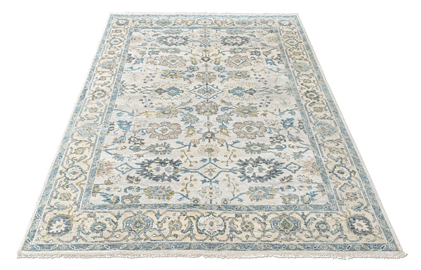9x12 Beige, Slate, Aqua Color Hand Knotted Oushak Wool Transitional Oriental Rug
