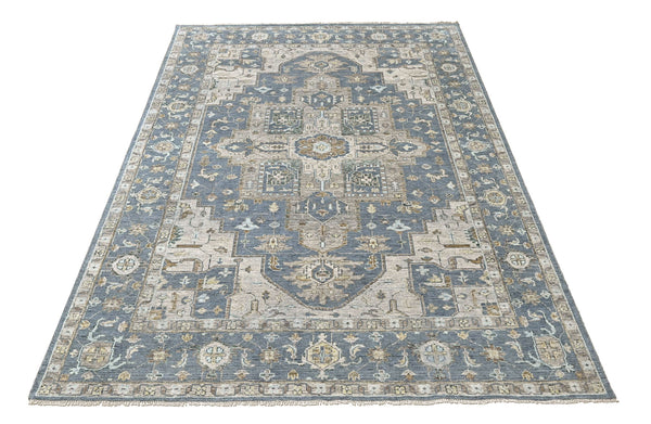 9x12 Blue, Beige, Taupe Color Hand Knotted Oushak Wool  Oriental Rug