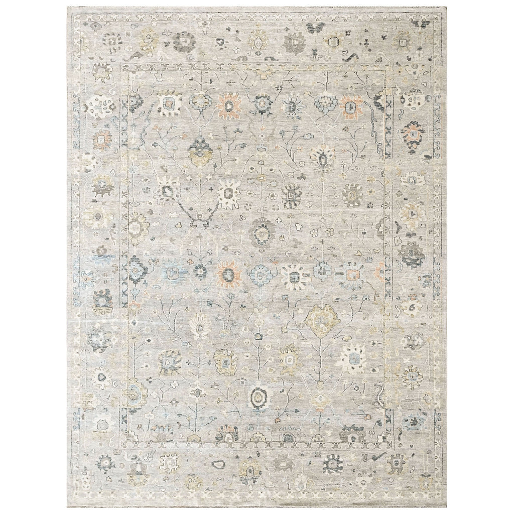 Multi Size Gray Slate Beige Color Hand Knotted Oushak Wool Transitional Oriental Rug