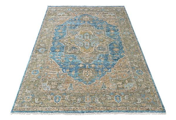 9x12 Aqua, Brown, Moss Color Hand Knotted Oushak Wool  Oriental Rug