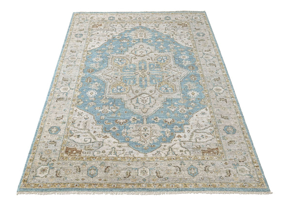 9x12 Aqua, Taupe, Gray Color Hand Knotted Oushak Wool  Oriental Rug