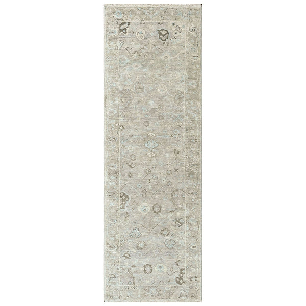 2'6''x8 Gray Oushak Transitional Wool Hand Knotted Oriental Area Rug
