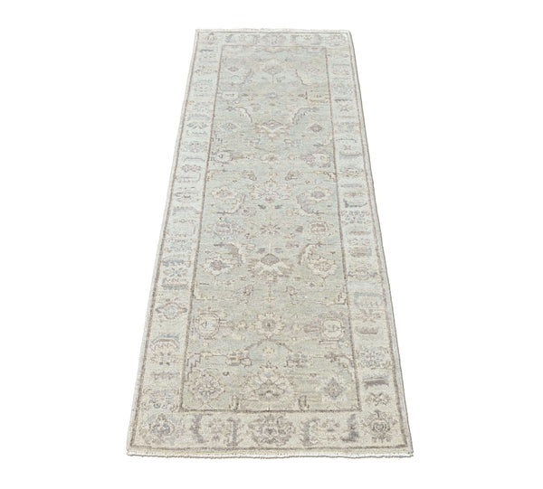 2'6x8 Tone on Tone Gray, , Color Hand Knotted Oushak Wool Transitional Oriental Rug