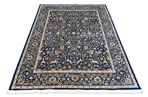 9x12 Navy, Ivory, Aqua Color Power Loom Oushak Wool Traditional Oriental Rug