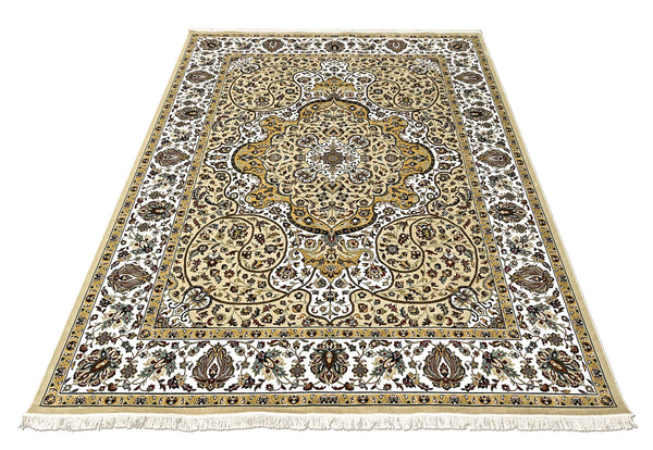 9x12 Light Gold, Ivory, Brown Color Power Loom Oushak Wool Traditional Oriental Rug