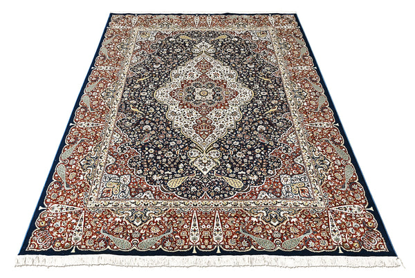9x12 Navy, Red, Ivory Color Power Loom Oushak Wool Traditional Oriental Rug
