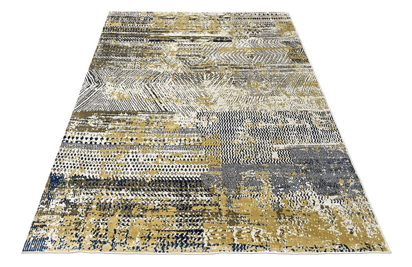 9x12 Beige, Navy, Gold Color Power Loom Oushak Wool Modern Oriental Rug