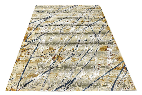 9x12 Gray, Gold, Blue Color Power Loom Oushak Wool Modern Oriental Rug