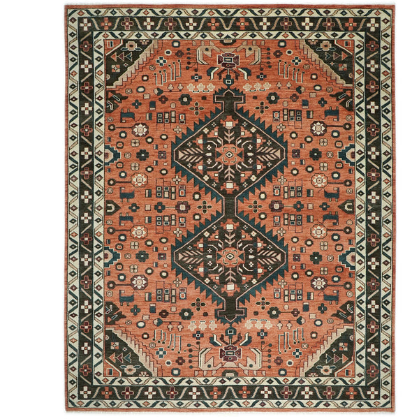 12x15 Burnt Orange, Chocolate, Teal Color Hand Knotted Oushak Wool Traditional Oriental Rug