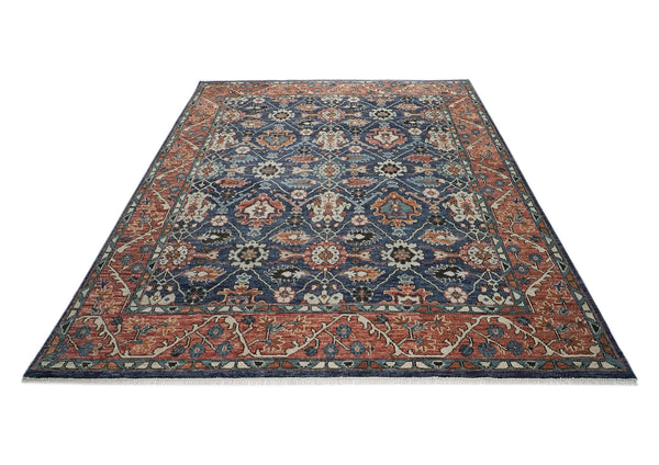 12x15 Navy, Burnt Orange, Beige Color Hand Knotted Oushak Wool Arts & Crafts Oriental Rug