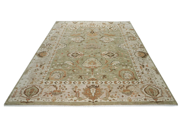 12x15 Sage, Green, Beige Color Hand Knotted Oushak Wool Arts & Crafts Oriental Rug