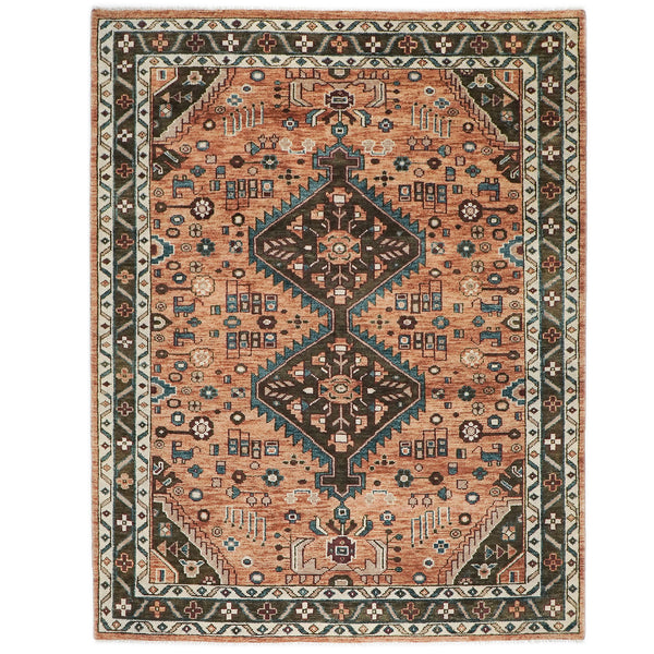 9x12 Peach, Green, Brown Color Hand Knotted Oushak Wool Southwestern Oriental Rug