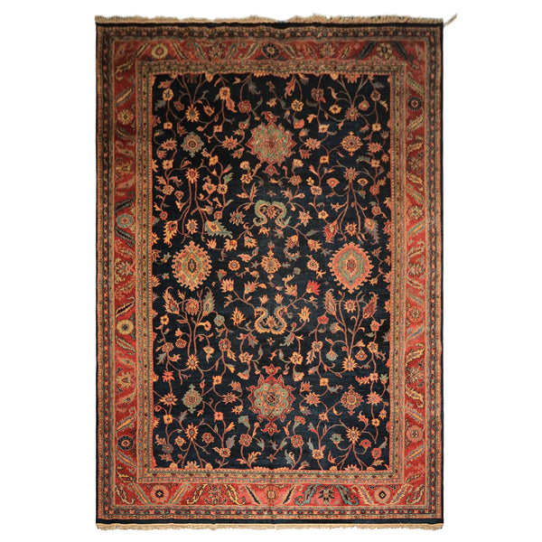 12x18 Navy, Rose, Turquoise Color Hand Knotted Indo Oushak Wool Traditional Oriental Rug