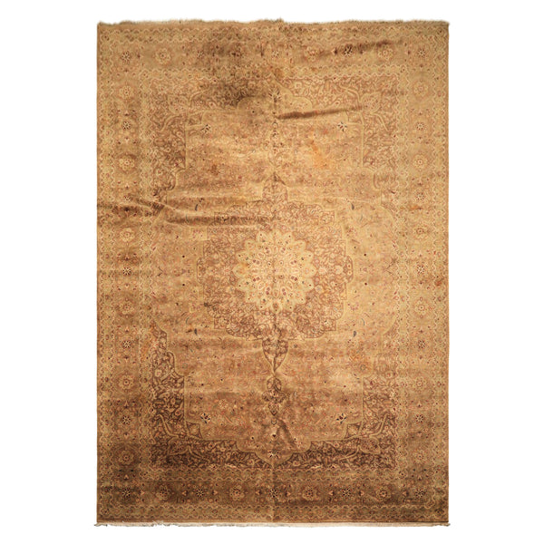 Palace Tan, Sage, Brown Color Hand Knotted Indo Persian Wool Transitional Oriental Rug