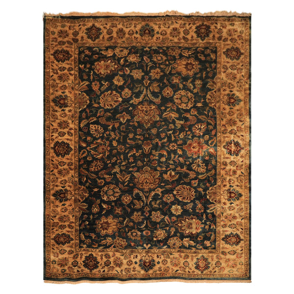 Palace Teal, Beige, Gold Color Hand Knotted Agra New Zealand Wool Traditional Oriental Rug