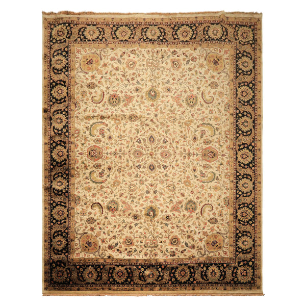 Palace Beige, Black, Maroon Color Hand Knotted Agra New Zealand Wool Traditional Oriental Rug