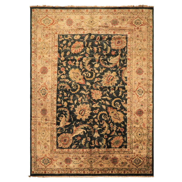 10x14 Charcoal with green undertone, Beige, Green Color Hand Knotted Oushak Wool Traditional Oriental Rug