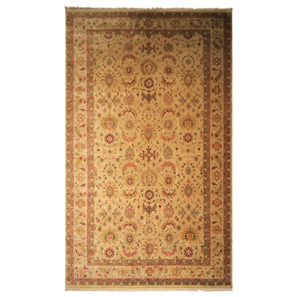 Palace Beige, Moss, Wine Color Hand Knotted Oushak Wool Transitional Oriental Rug