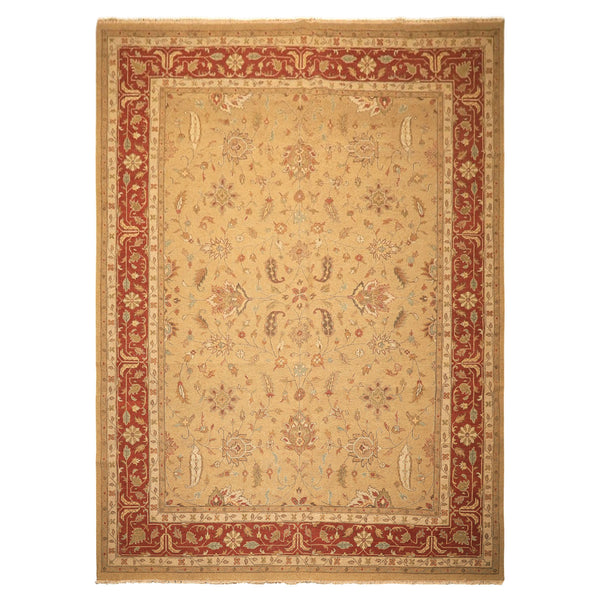 10x14 Tan, Gold, Burnt Orange Color Hand Knotted Soumak Wool Transitional Oriental Rug