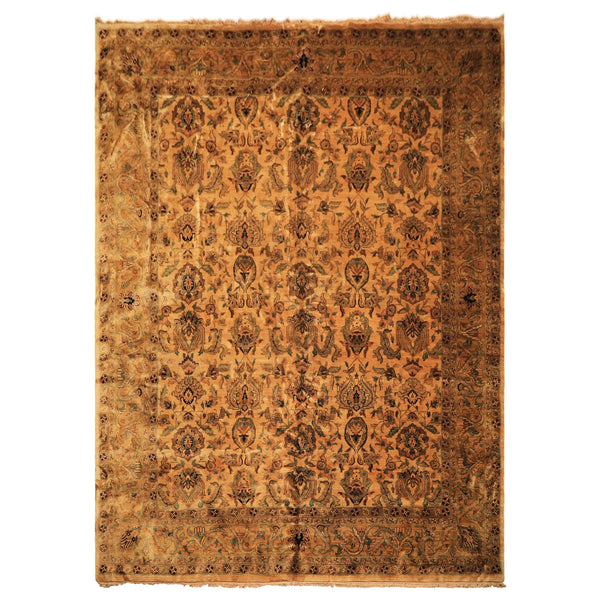 10x14 Light Gold, Brown, Turquoise Color Hand Knotted Oushak New Zealand Wool Transitional Oriental Rug