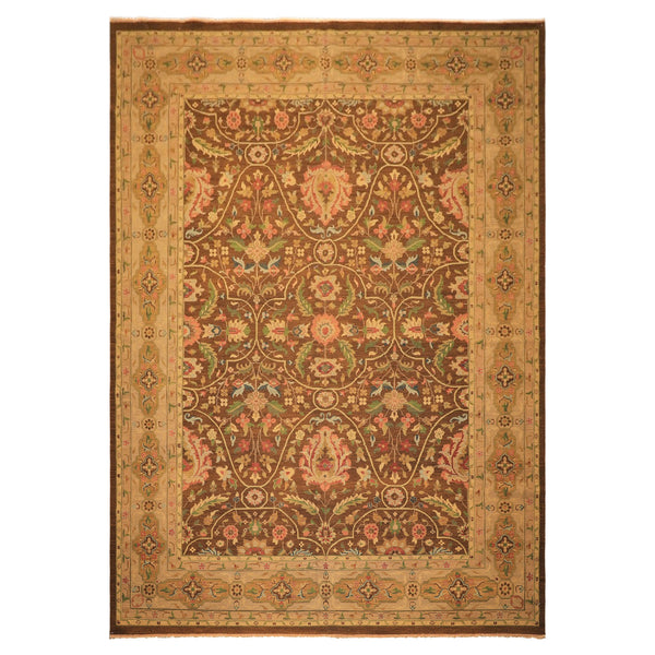 10x14 Brown, Moss, Gold Color Hand Knotted Soumak Wool Transitional Oriental Rug
