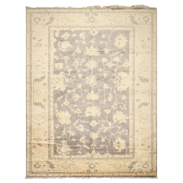 Palace Gray, Ivory, Light Gold Color Hand Knotted Oushak Wool Transitional Oriental Rug