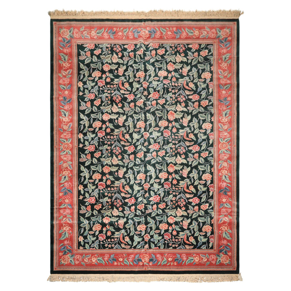 10x14 Emerald, Pink, Rose Color Hand Knotted Sino Persian Wool & Silk Traditional Oriental Rug