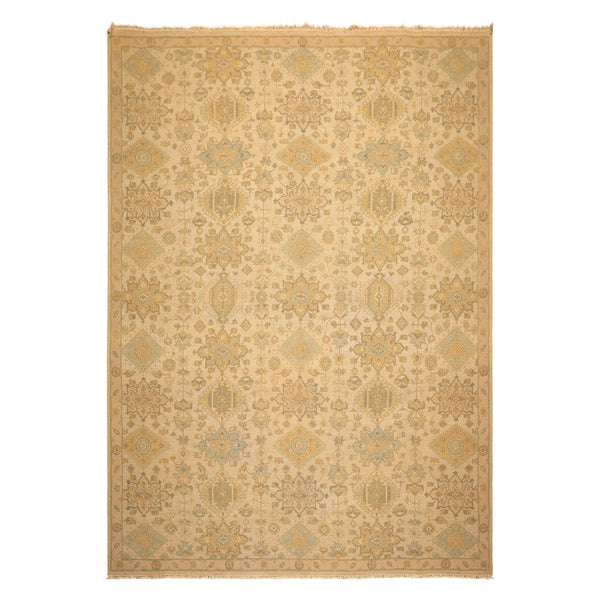 9x12 Beige, Mint, Peach Color Hand Knotted Soumak Wool Transitional Oriental Rug