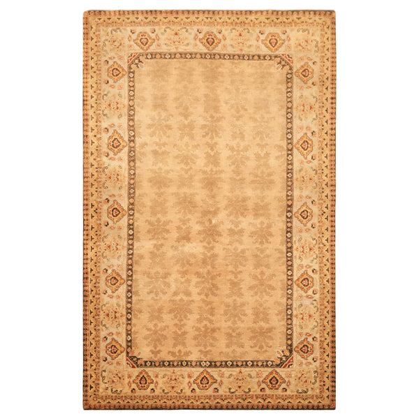 6x9 Tan, Ivory, Gold Color Hand Knotted Agra Wool Transitional Oriental Rug