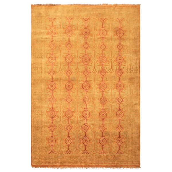 6x9 Caramel, Rust, Mint Color Hand Knotted Agra Wool Transitional Oriental Rug