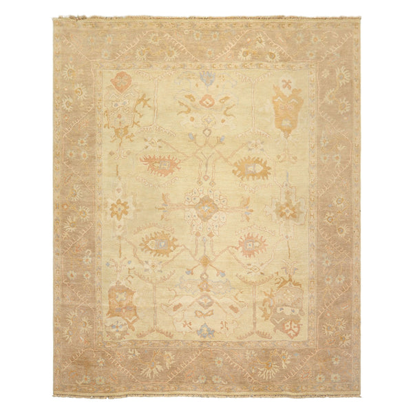 8x10 Ivory, Beige, Taupe Color Hand Knotted Oushak Wool Transitional Oriental Rug