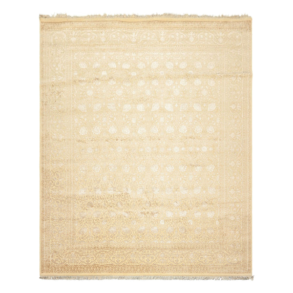 8x10 Ivory, Beige, Color Hand Knotted Tibetan Wool & Silk Transitional Oriental Rug