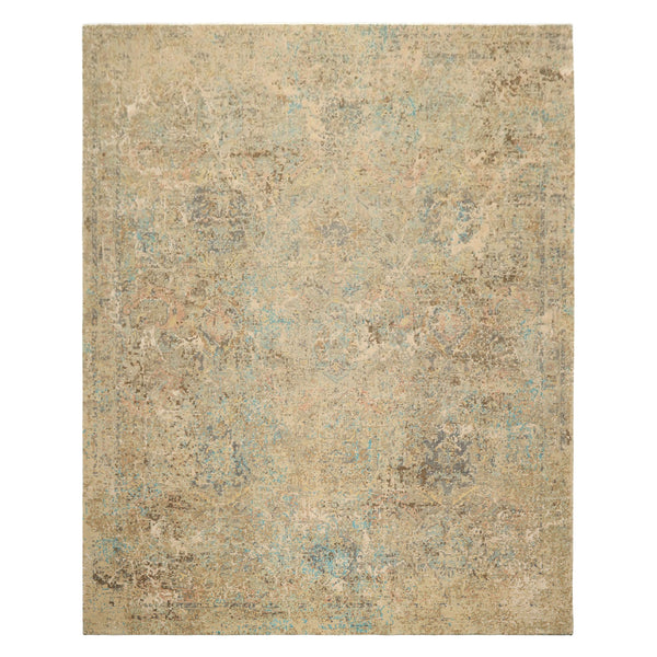 8x10 Beige, Turquoise, Gray Color Hand Knotted Sherpa Wool & Silk Modern & Contemporary Oriental Rug