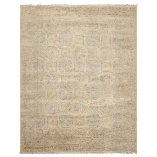 8x10 Beige, Taupe, Slate Color Hand Knotted Khotan Wool Transitional Oriental Rug