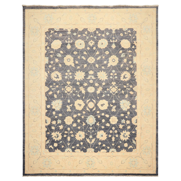 8x10 Denim, Ivory, Aqua Color Hand Knotted Peshawar Wool Traditional Oriental Rug