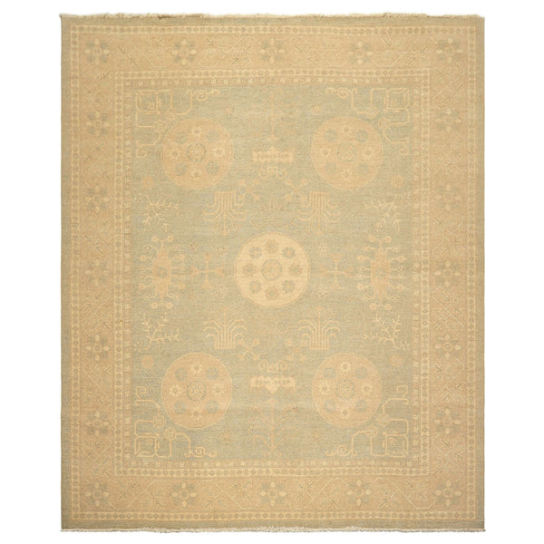 8x10 Mint, Tan, Beige Color Hand Knotted Khotan Wool Transitional Oriental Rug