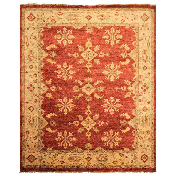 8x10 Burnt Orange, Beige, Light Gold Color Hand Knotted Oushak Wool Traditional Oriental Rug