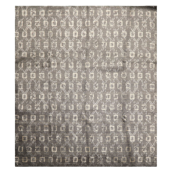 8x10 Tone on Tone Gray, , Color Hand Loomed Indo Tibetan Wool & Bamboo Silk Modern & Contemporay Oriental Rug