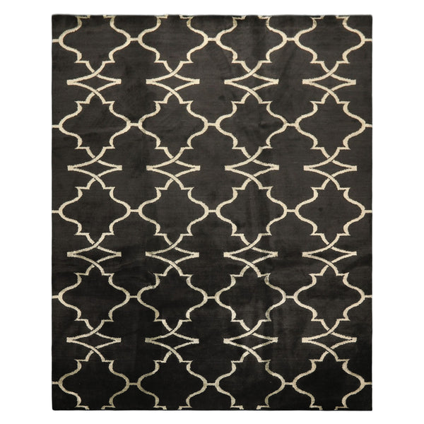8x10 Black, Ivory, Color Hand Loomed Indo Tibetan Wool Modern & Contemporay Oriental Rug