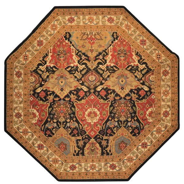 LoomBloom 11'1''x11'1'' Octagon Hand Knotted Black Ivory Soumak Wool Traditional Arts & Crafts Super Rare Octagonal Reversible Sourak Oriental Area Rug