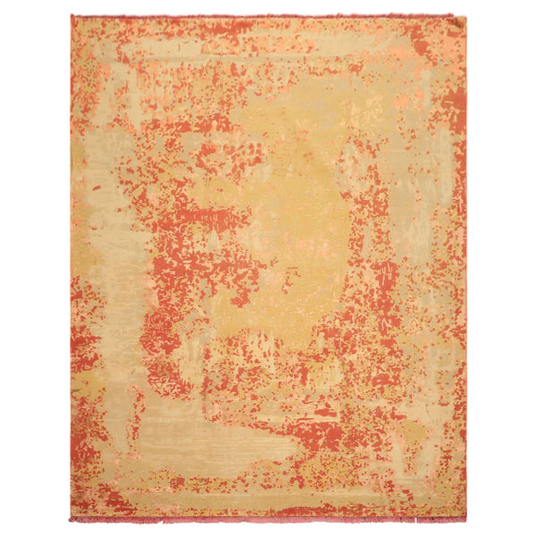 8x10 Gold, Sage, Burnt Orange Color Hand Knotted Sherpa Wool & Bamboo Silk Modern & Contemporay Oriental Rug