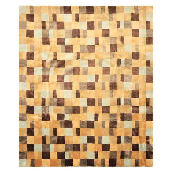 8x10 Gold, Chocolate, Aqua Color Hand Knotted Tibetan New Zealand Wool Modern & Contemporay Oriental Rug