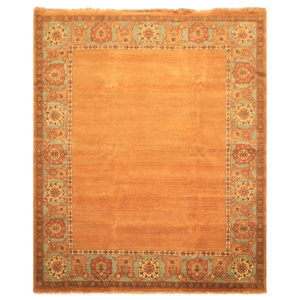 8x10 Caramel, Turquoise, Brown Color Hand Knotted Jaipur Wool Traditional Oriental Rug