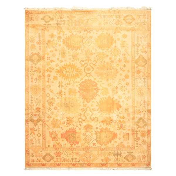 8x10 Ivory, Tan, Lime Color Hand Knotted Tibetan New Zealand Wool Traditional Oriental Rug