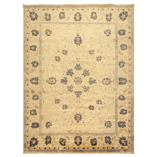 9x12 Beige, Brown, Chocolate Color Hand Knotted Oushak New Zealand Wool Transitional Oriental Rug